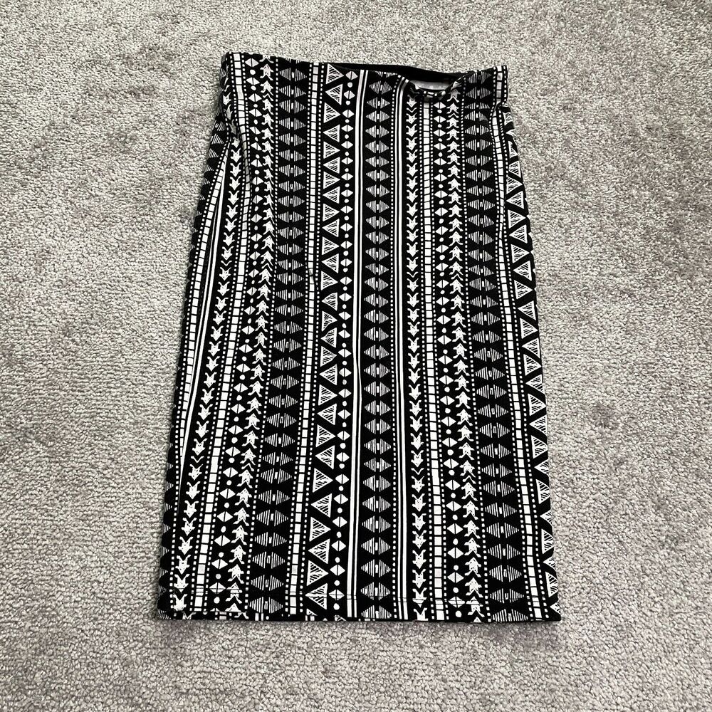 H&M Midi Pencil Skirt Women XS Black White Geometric Stretch Casual Work NWT New